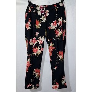 Ann Taylor LOFT Petites Pants Women Size 6P Black Floral Julie Cuffed Crops